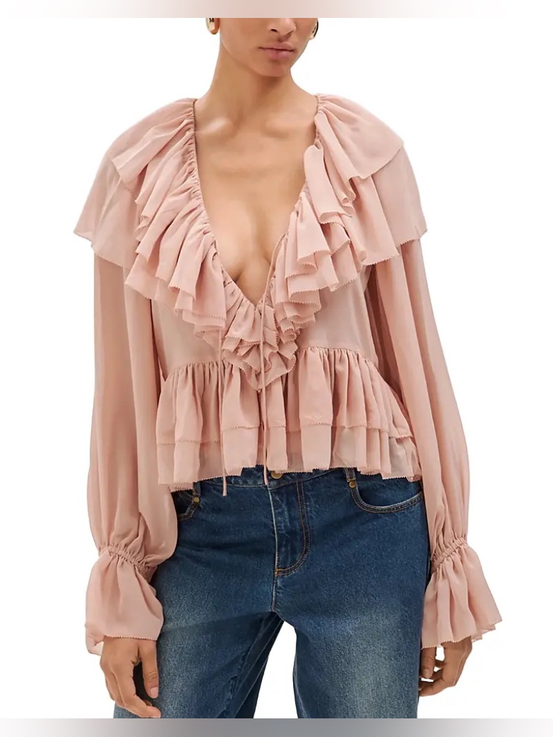Nwt - Torn By Ronny Kobo Rhea Ruffle Top In Blush - Size M